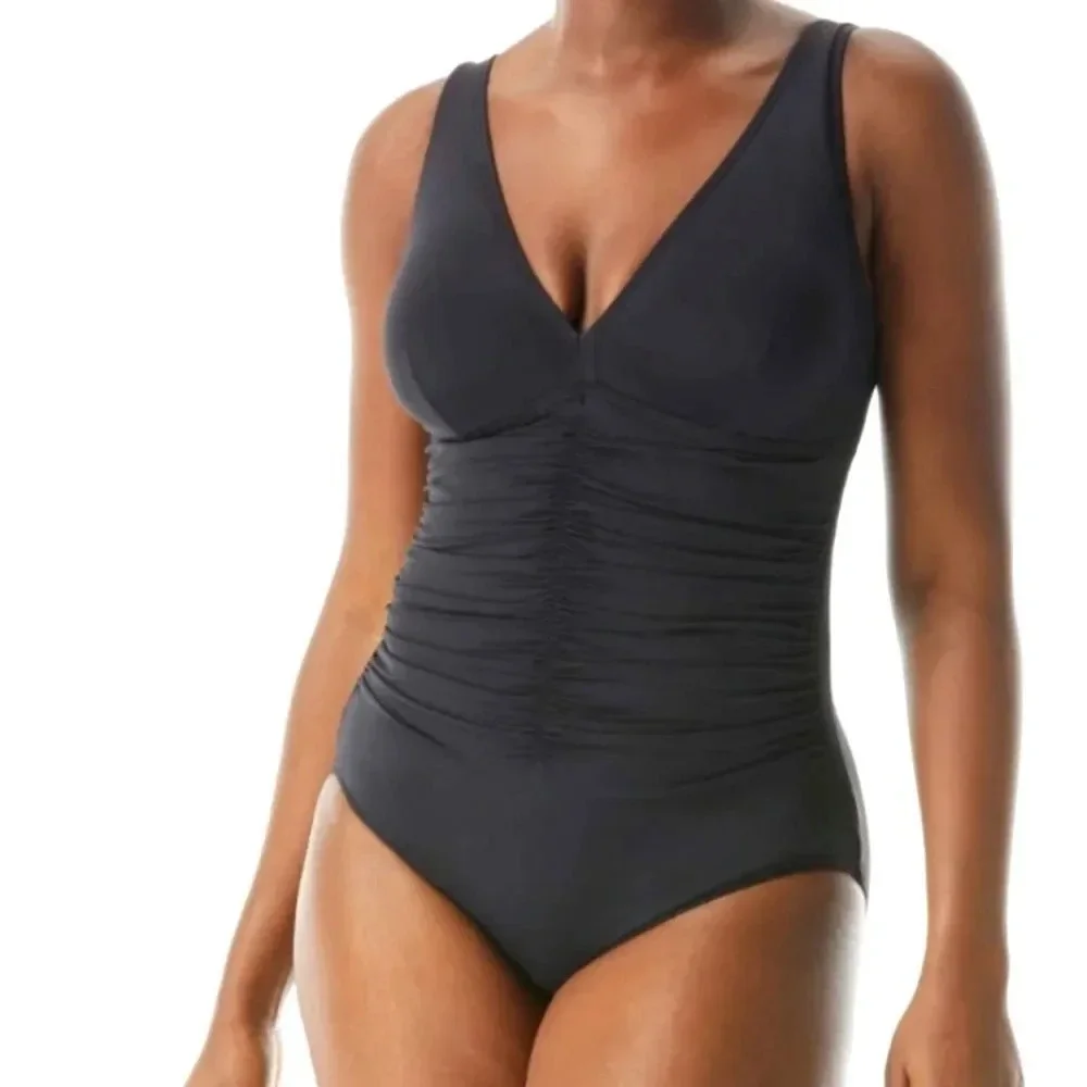 Contours Solitaire V-Neck center Rushing Underwire black One Piece Swimsui… - Picture 3 of 16